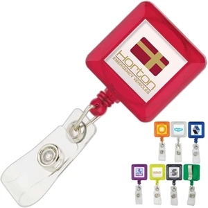 Square Plastic Retractable Badge Holder With Standard Clip