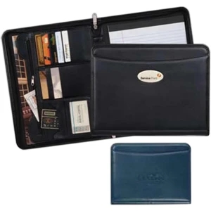 Milan - Zippered Simulated Leather Padfolio With A Soft Touch Calculator