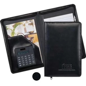 Wexford - Junior Zippered Padfolio With Calculator. Made Of Simulated Leather