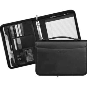 Milan - Simulated Leather Spine Handle Ring Folio With Pockets And Large Pen Loop