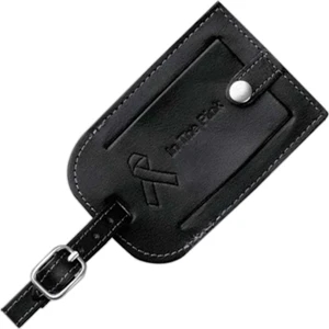 Black Genuine Top Grain Leather Identification Tag With An Adjustable Metal Buckle