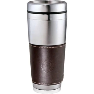 Cutter & Buck (r) - Stainless Steel Tumbler. Stainless Steel Liner And Removable Leather Wrap, 16 Oz