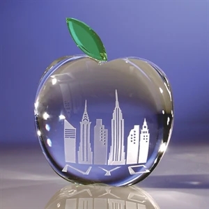 Apple & Leaf - Handcrafted And Polished Apple And Leaf Optical Crystal Paperweight