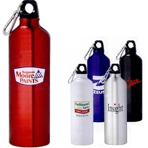 Pacific - Aluminum Sports Bottle 26 Oz, With Twist On Lid. Silver 5mm Carabiner