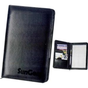 Seminar - Simulated Soft Leather Zippered Portfolio With Pocket Slot And Notepad