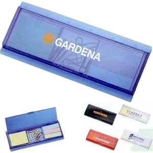 Desk Organizer. Sticky Memo, Sticky Flags And Paper Clips In A Ruler Case