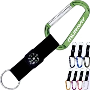 Carabiner, 8 Mm, With Compass. Nylon Strap And Split Key Ring