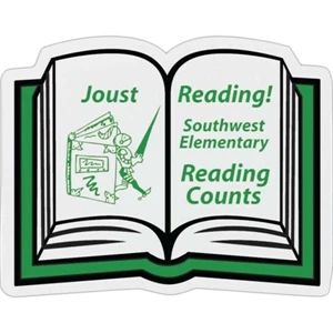 Book - White Lightweight Plastic Badge With Safety Pin Or Magnet Backing