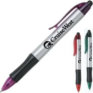 Collins - Click Action Ballpoint Pen, Black Rubber Grip, Matching Translucent Clip And Tip