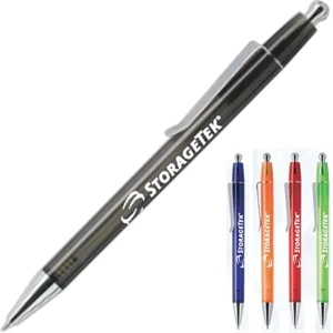 Continental - Retractable Ballpoint Pen With Slim Translucent Body, Chrome Trim, And Pocket Clip