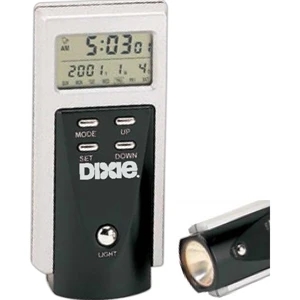 Two Tone - Flashlight Clock. Features Alarm Clock, Calendar And Countdown Timer. Flashlight