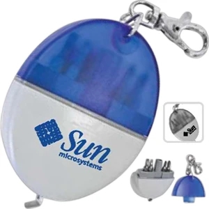 3 Function - Handy Tool. Includes 4 Screwdriver Bits. 3' Tape Measure. Carabiner Clip