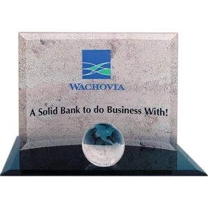 Nanobrite (c) - Curved Award On Black Base With Glass 3" Globe Set In The Front