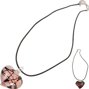 Bret Roberts (tm) - Pink - Heart Necklace Made From Dichronic Glass With Gold And Silver Inlays