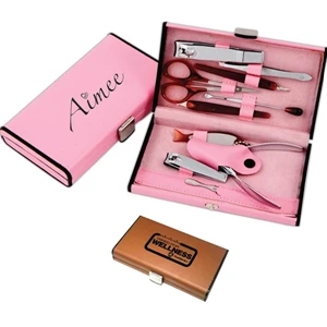 Worthy (tm) - Brown - Ten Piece Chrome Plated Manicure Set With Leatherette Bands Secure Each Piece