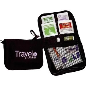 Nylon Zipper Case With Pockets, Lip Balm, Bandages, Aspirin Pack And More