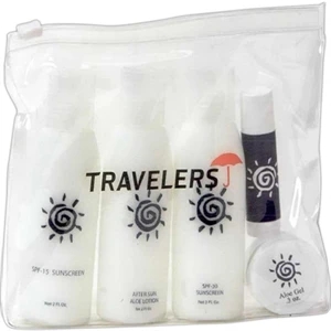Mesh Drawstring Case Holds Sun Lotion, After Sun Aloe Lotion & Spf 15 Aloe Lip Balm