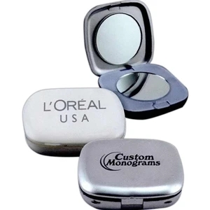 Illuminated Square Compact Mirror With Magnified Mirror And Lighted Regular Mirror