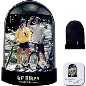 Magnetic Snow Globe Note Holder. Easy Photo Insertion With Snap-in Full Magnet Back