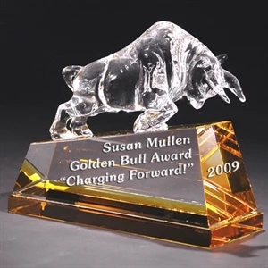 Charging Bull - Charging Bull On Gold Base Crystal Figurine By Crystal World