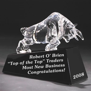 Charging Bull - Charging Bull - Crystal Sculpture On Black Base By Crystal World