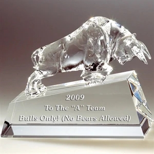 Charging Bull - Charging Bull On Clear Base Crystal Figurine By Crystal World