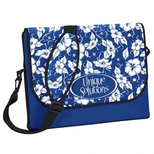 P.k. Reese (tm) - Large Messenger Bag-style Laptop Sleeve With Blue Hawaiian Designer Pattern On Flap