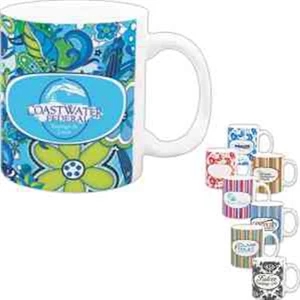 P.k. Reese (tm) - White 11 Oz. Ceramic Mug With Blue Medley Designer Pattern
