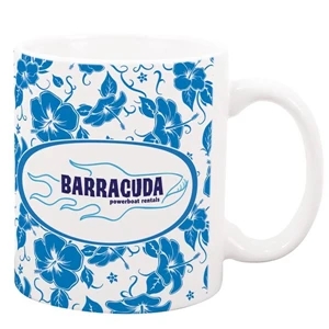 P.k. Reese (tm) - White 11 Oz. Ceramic Mug With Blue Hawaiian Designer Pattern