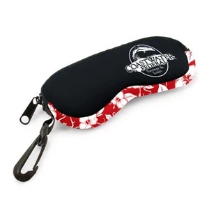 P.k. Reese (tm) - Two Tone Eyeglass Case With Red Hawaiian Pattern Gusset And Clip Hook
