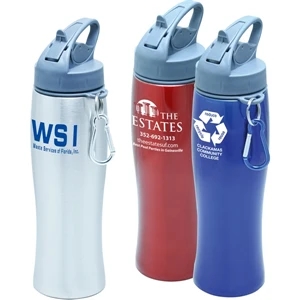 Aquarius - 28 Oz Stainless Steel Sport Bottle With Extra Wide Opening And Flip Straw Lid