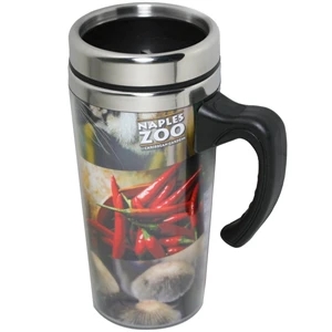 16 Oz Stainless Steel Travel Mug With Clear Exterior Liner, Digital Color Insert