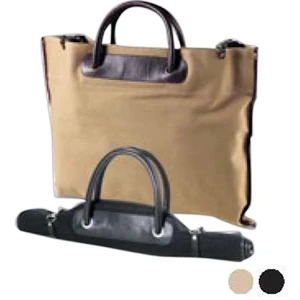 Redford - Heavy Natural Colored Canvas Twill Roll-up Tote With Leather Accents
