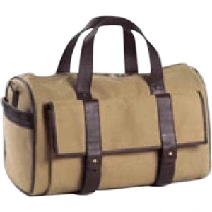 Redford - Canvas And Leather Pocket Duffel Bag, Large Front Gusset Pocket With Hidden Buckles