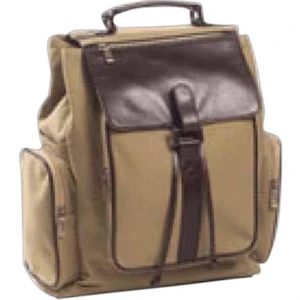 Redford - Canvas Backpack With Leather Accents Throughout, Magnetic Snap Flap With Zip Pocket