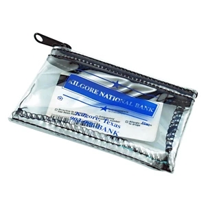 Clear Vinyl Standard Coin Purse With Black Nylon Zipper And Black Chain Stitching