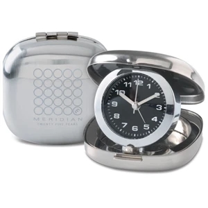 Executive Series - Travel Clock With Alarm And Second Hand. Brushed Metal Finish