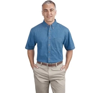 Port & Company (r) - 2 X L Denim - Short Sleeve 6.5 Oz. Garment Washed Cotton Denim Button-down Shirt
