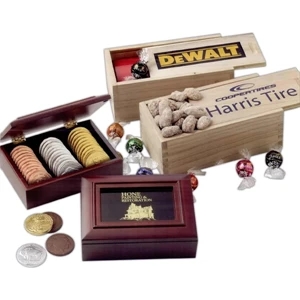 Jumbo Cashews/chocolate Almonds In An Imported Wooden Box With Sliding Lid