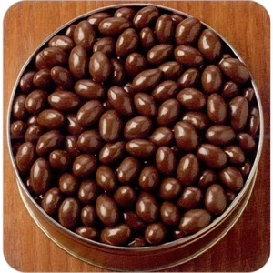 Chocolate Covered Almonds In 6 11/16" X 1 13/16" Round Custom Gift Tin; 20 Oz
