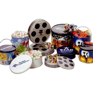 Designer Tin Filled With Individually Wrapped Assorted Salt Water Taffy Candy
