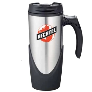 High Sierra (r) - Stainless Steel Travel Mug With Plastic Liner, 16 Oz. Flip-top, Locking Lid