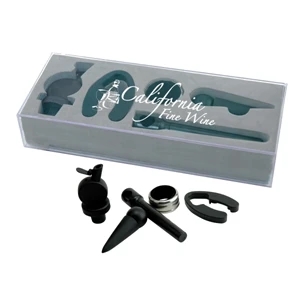 Wine Set With Black Accessories And Imprinted Clear Top Presentation Box