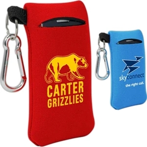 Small Mobile Accessory Holder Of Neoprene With Key Ring Loop And Carabiner Clip