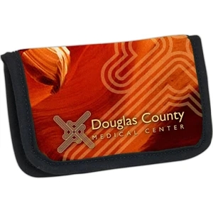 Four Color Process Business Card/atm Card Holder With Clear Vinyl Pockets