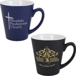 Two Tone Latte (tm) - 12 Oz. Ceramic Black Matte Two-tone Latte Mug, With White Inside