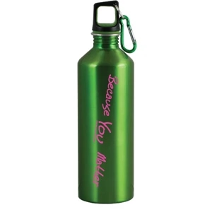 The Latitude - Green - 26 Oz Stainless Steel Sport Bottle With Metal Carabiner And Rubber Lid