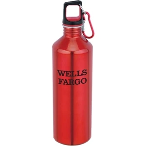 The Latitude - Red - 26 Oz Stainless Steel Sport Bottle With Metal Carabiner And Rubber Lid
