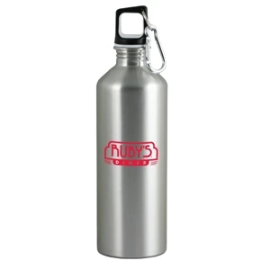 The Latitude - Silver - 26 Oz Stainless Steel Sport Bottle With Metal Carabiner And Rubber Lid