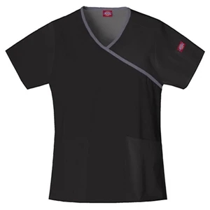 Dickies (r) - Black - Sa815206 Mock Wrap Scrub Top #sa815206 - 15 Colors Available